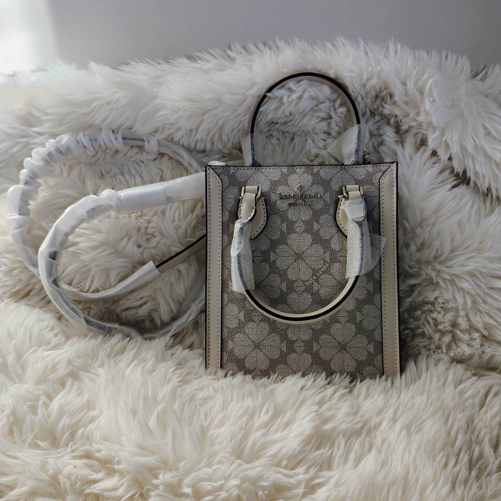 🤩Kate Spade Dark Beige and Cream Signature Spade Flower Mini Tote NWT🤩